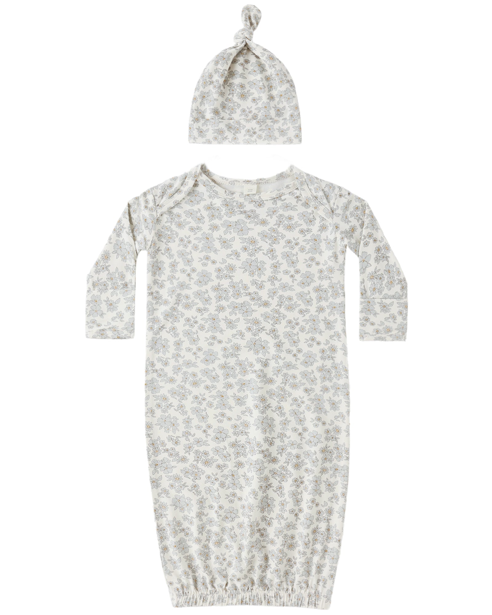 Quincy Mae Bamboo Baby Gown & Hat Set / Blue Floral