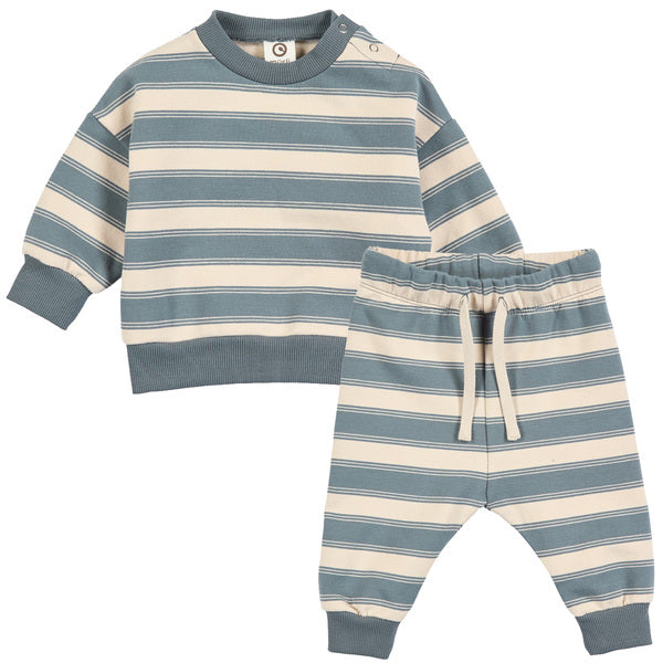 Muesli Stripe Sweat Set / Oak & Stormy Blue