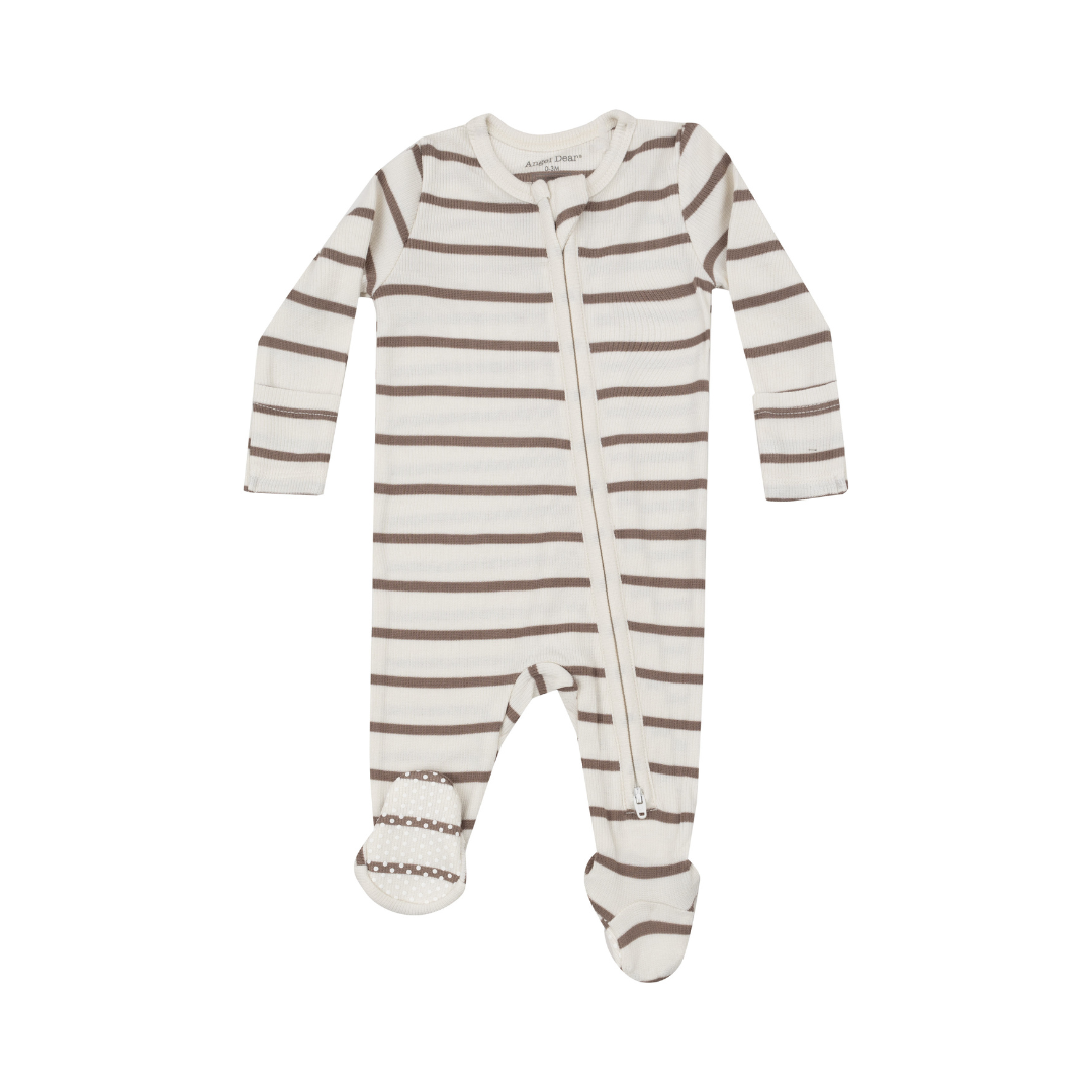 Ribbed Brown Stripe 2 Way Zipper Footie