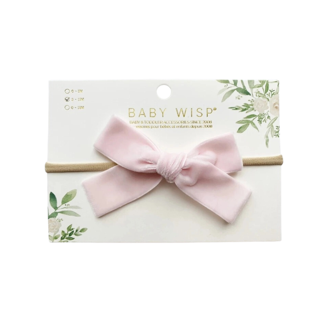 Baby Wisp Velvet Bow Headband / Light Pink