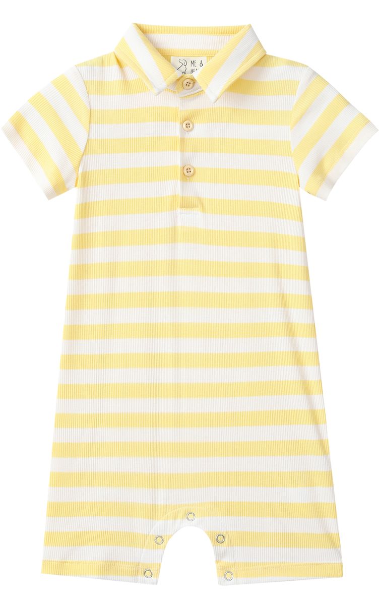 Me & Henry Drift Polo Romper / Lemon Stripe