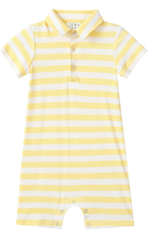 Me & Henry Drift Polo Romper / Lemon Stripe