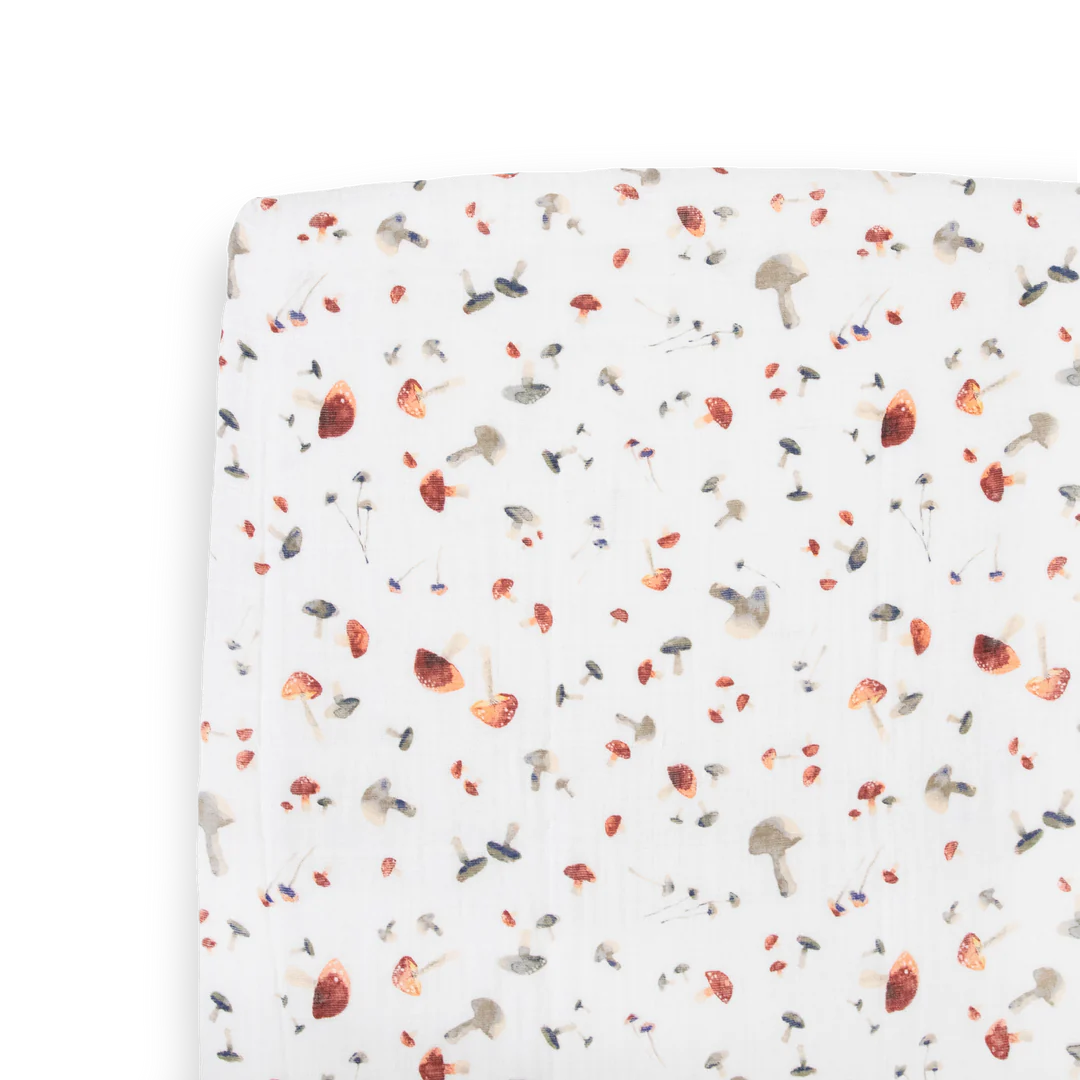 Little Unicorn Cotton Muslin Crib Sheet / Mushrooms