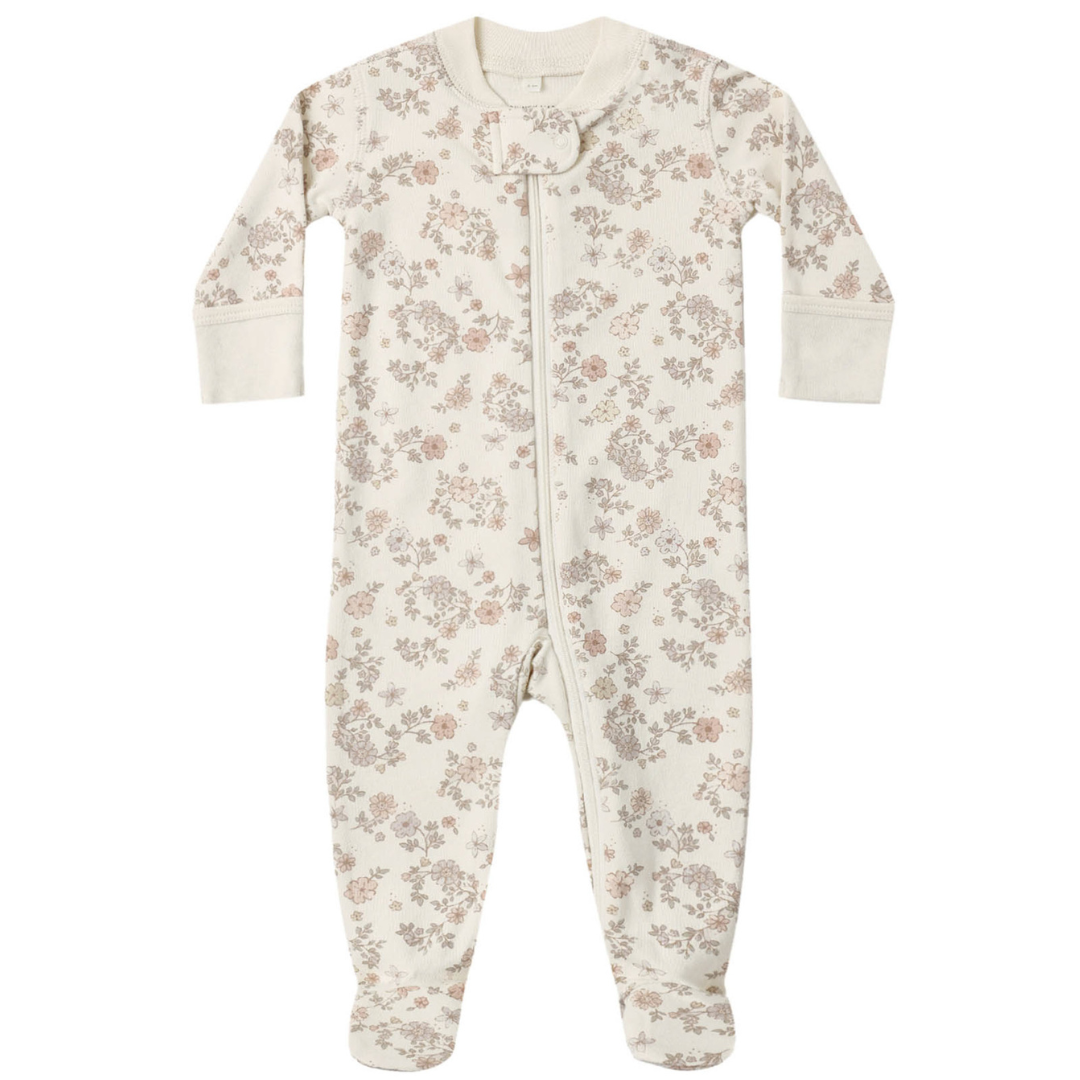 Quincy Mae Zip Footie / Floral Vine