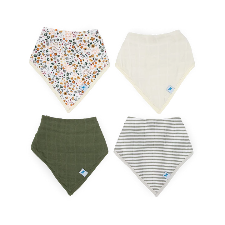 Cotton Muslin Bandana Bib 4 Pack / Pressed Petals
