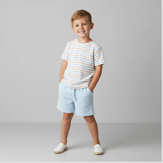 Organic Terry Tee & Short Set / Cabana Stripes