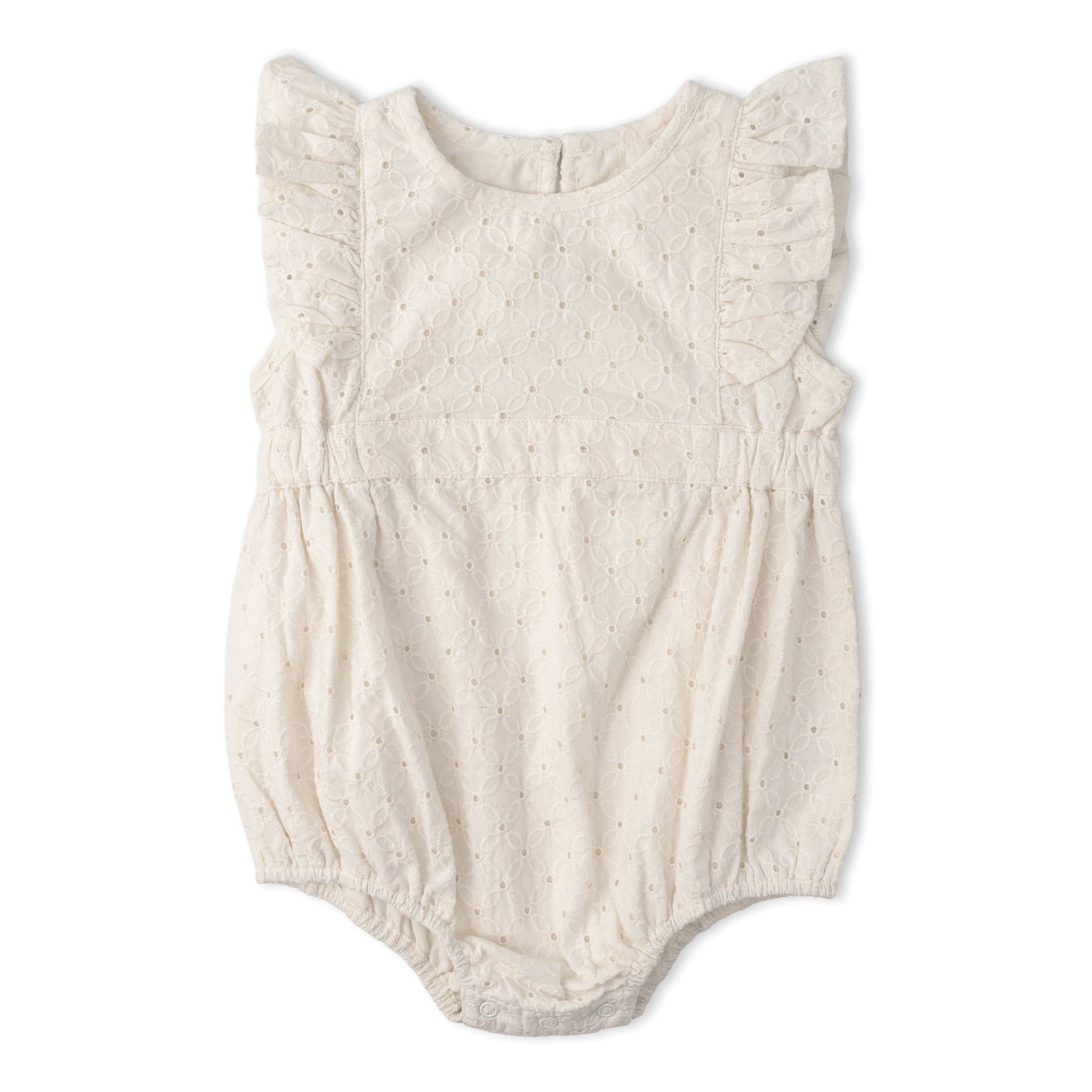 Organic Eyelet Flutter Romper / Ivory
