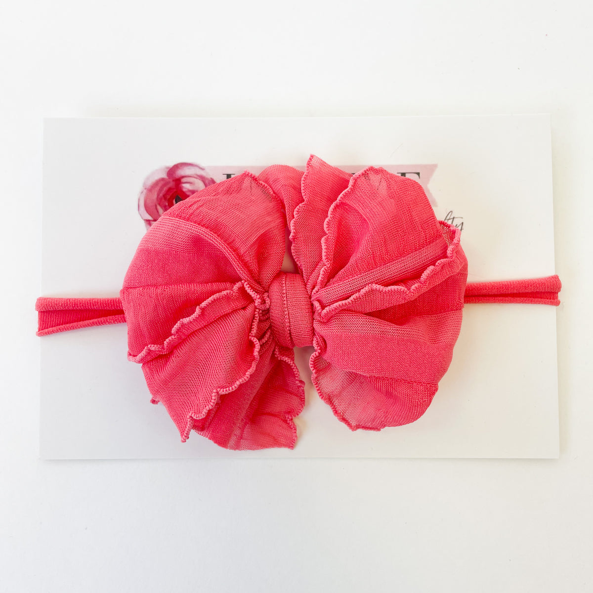 Skinny Mini Ruffle Headband - Pink Grapefruit