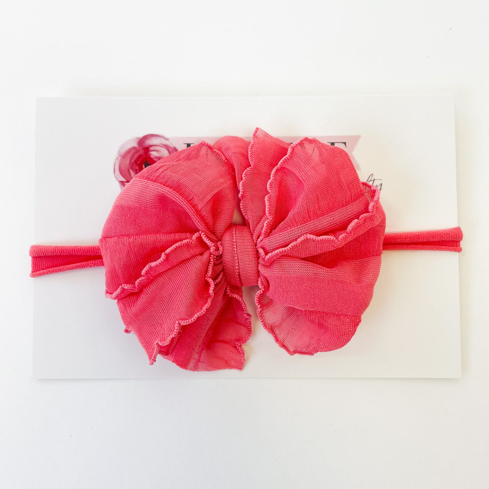 Skinny Mini Ruffle Headband - Pink Grapefruit