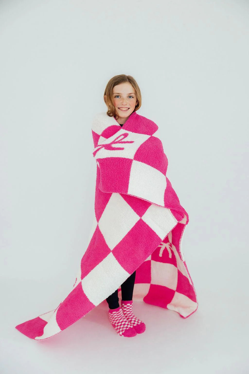 Bright Pink Checker Bow Cozy Blanket