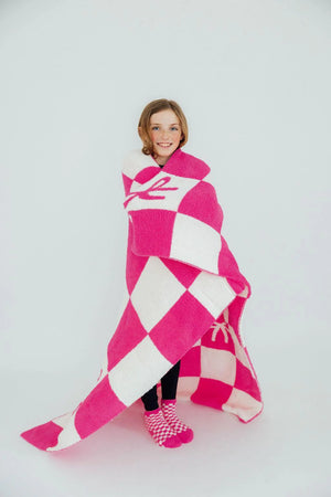 Bright Pink Checker Bow Cozy Blanket