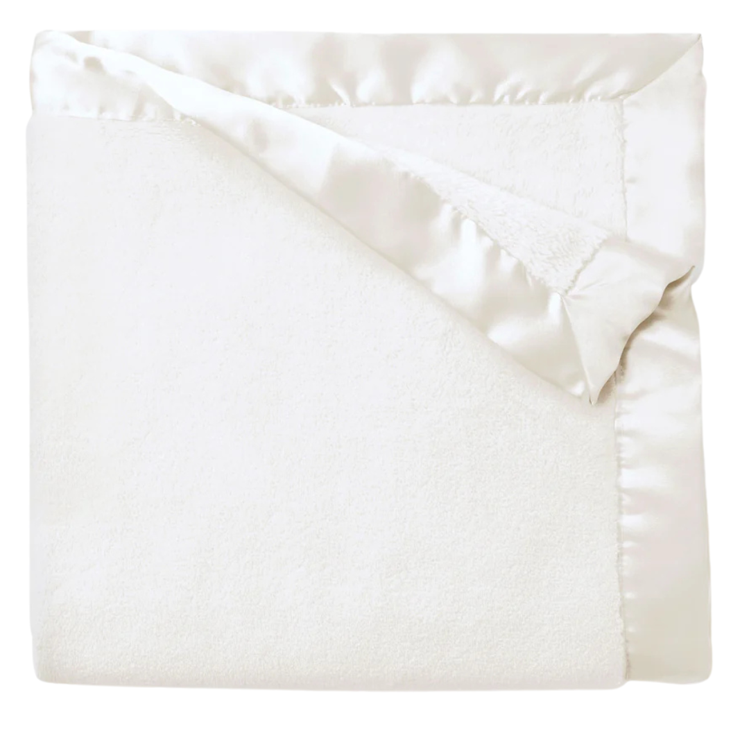 Elegant Baby Satin Trim Flannel Fleece Blanket (30x40) / White