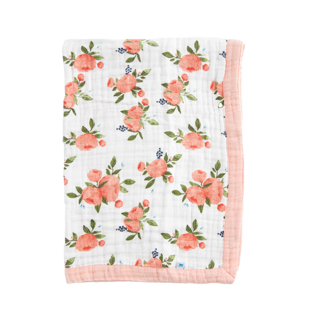 Little Unicorn Cotton Muslin Baby Quilt (30"x40") / Watercolor Roses