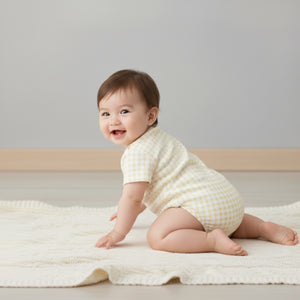 Organic Short-Sleeve Bubble Romper / Dotty Gingham