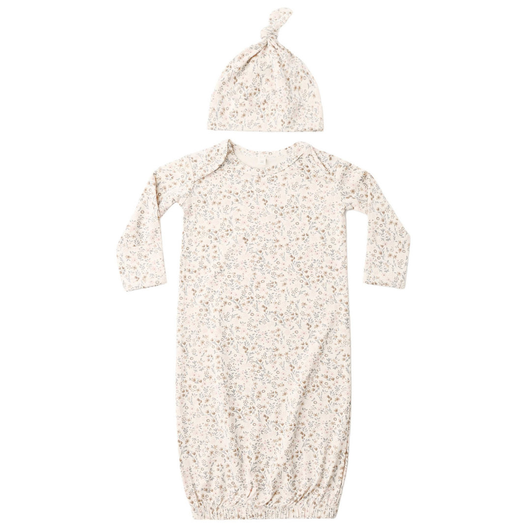 Quincy Mae Bamboo Baby Gown & Hat Set / Bloom