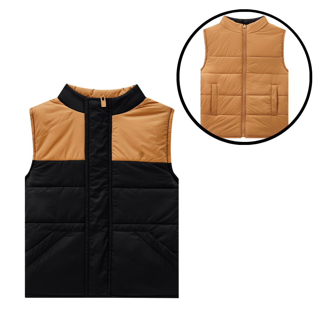 Black & Camel Reversible Puffer Vest