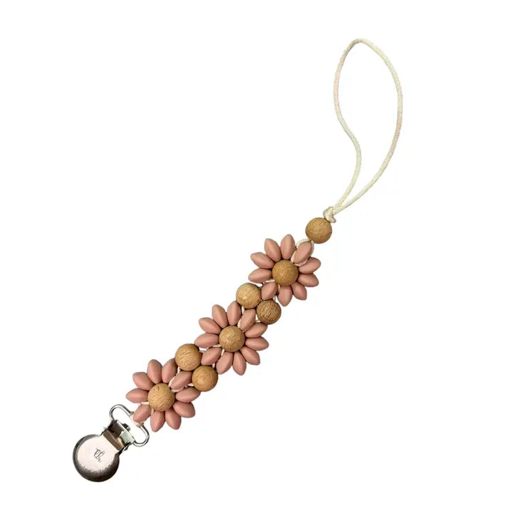 Olivia Silicone & Beech Wood Pacifier Clip - Misty Rose