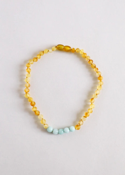 Canyon Leaf Raw Honey Amber + Amazonite Necklace