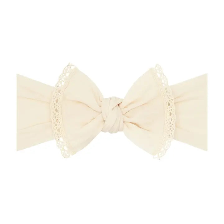 Baby Bling Trimmed Classic Knot Headband / Oatmeal Lace