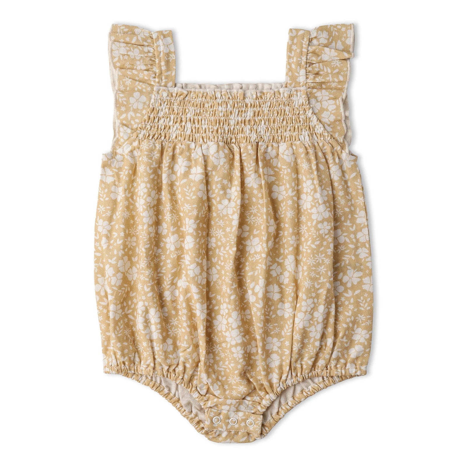Organic Sleeveless Ruffle Bubble Romper / Yellow Blossom
