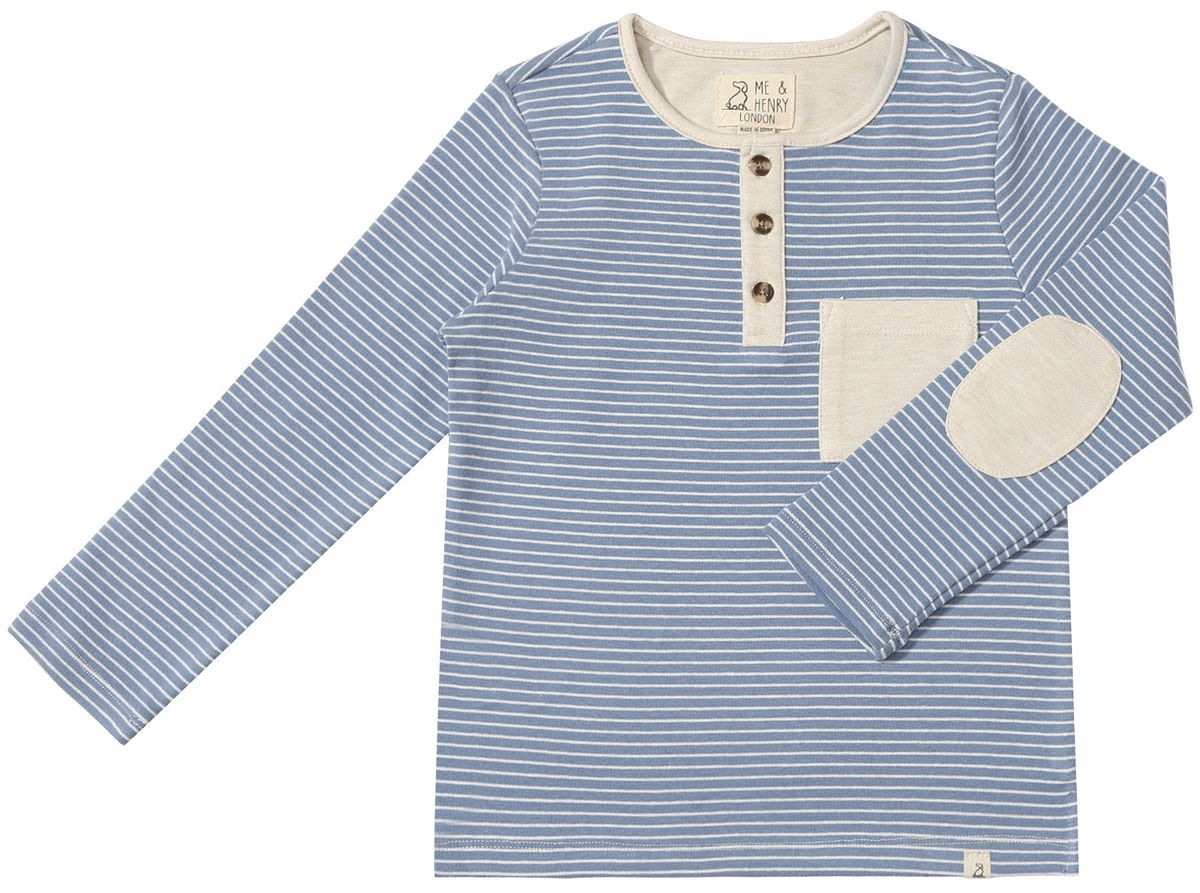 Me & Henry Linden Henley Long Sleeve Shirt / Blue & White