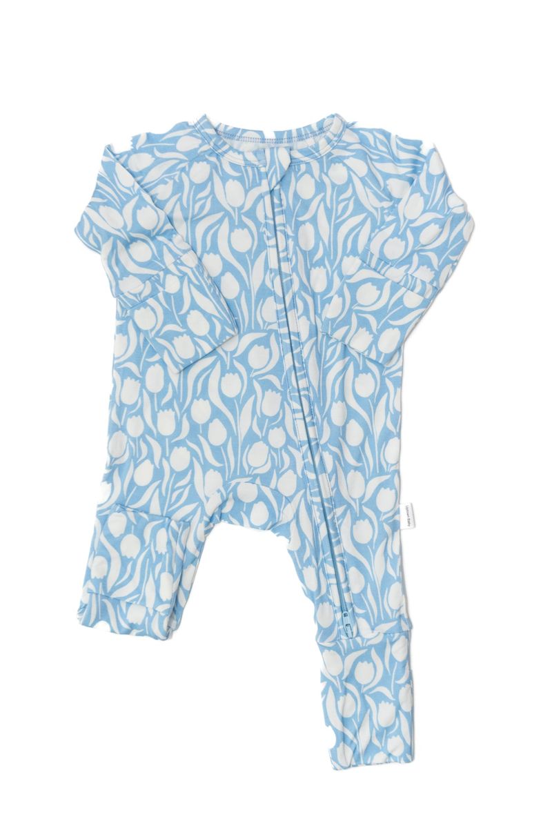 Convertible Zip Sleep Romper / Blue Tulips