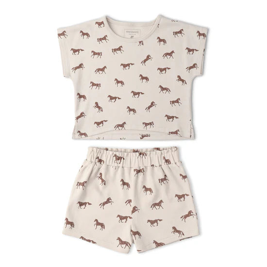 Organic Drop Shoulder Tee & Short Set / Horses