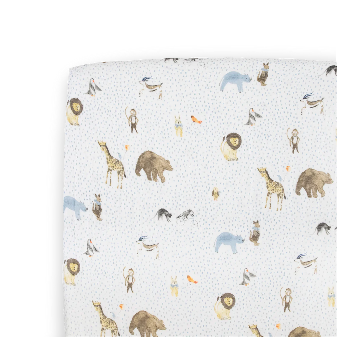 Little Unicorn Cotton Muslin Crib Sheet / Animal Crowd