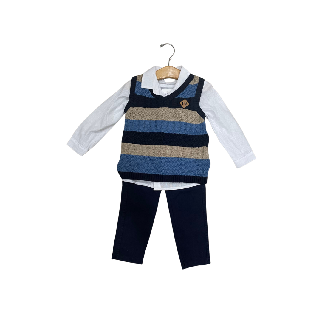 White Button Up + Sweater Vest + Dress Pants Set