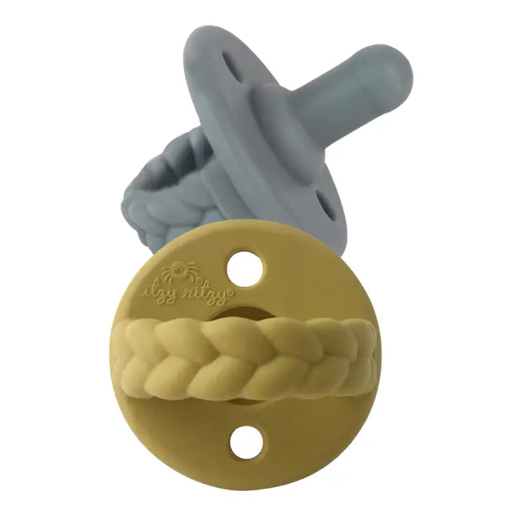 Itzy Ritzy Sweetie Soother Pacifier Set / Mustard + Gray Braids