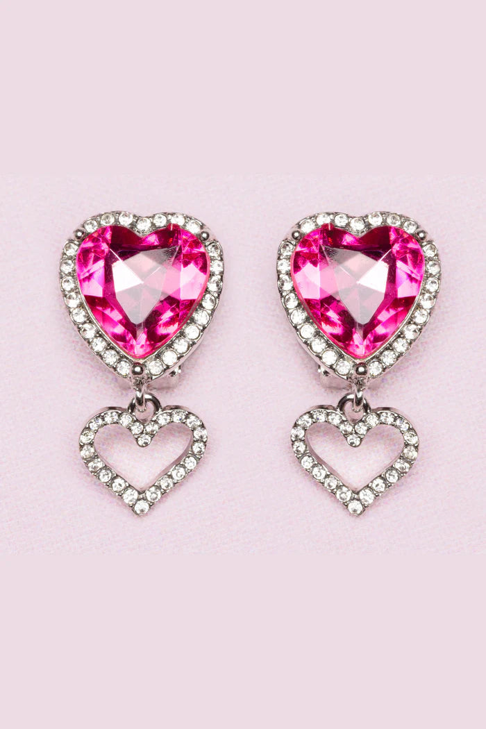 Heart Jewel Clip On Earrings Set