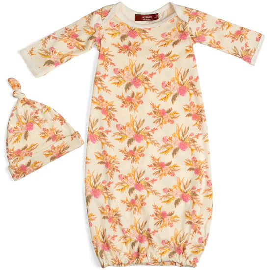 Milkbarn Organic Cotton Gown & Hat Set / 0-3 Months - Vinatge Floral