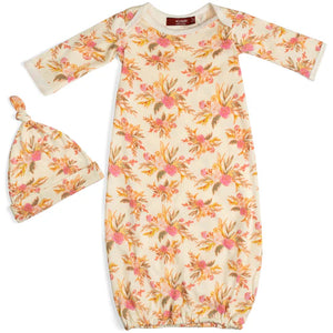 Milkbarn Organic Cotton Gown & Hat Set / 0-3 Months - Vinatge Floral
