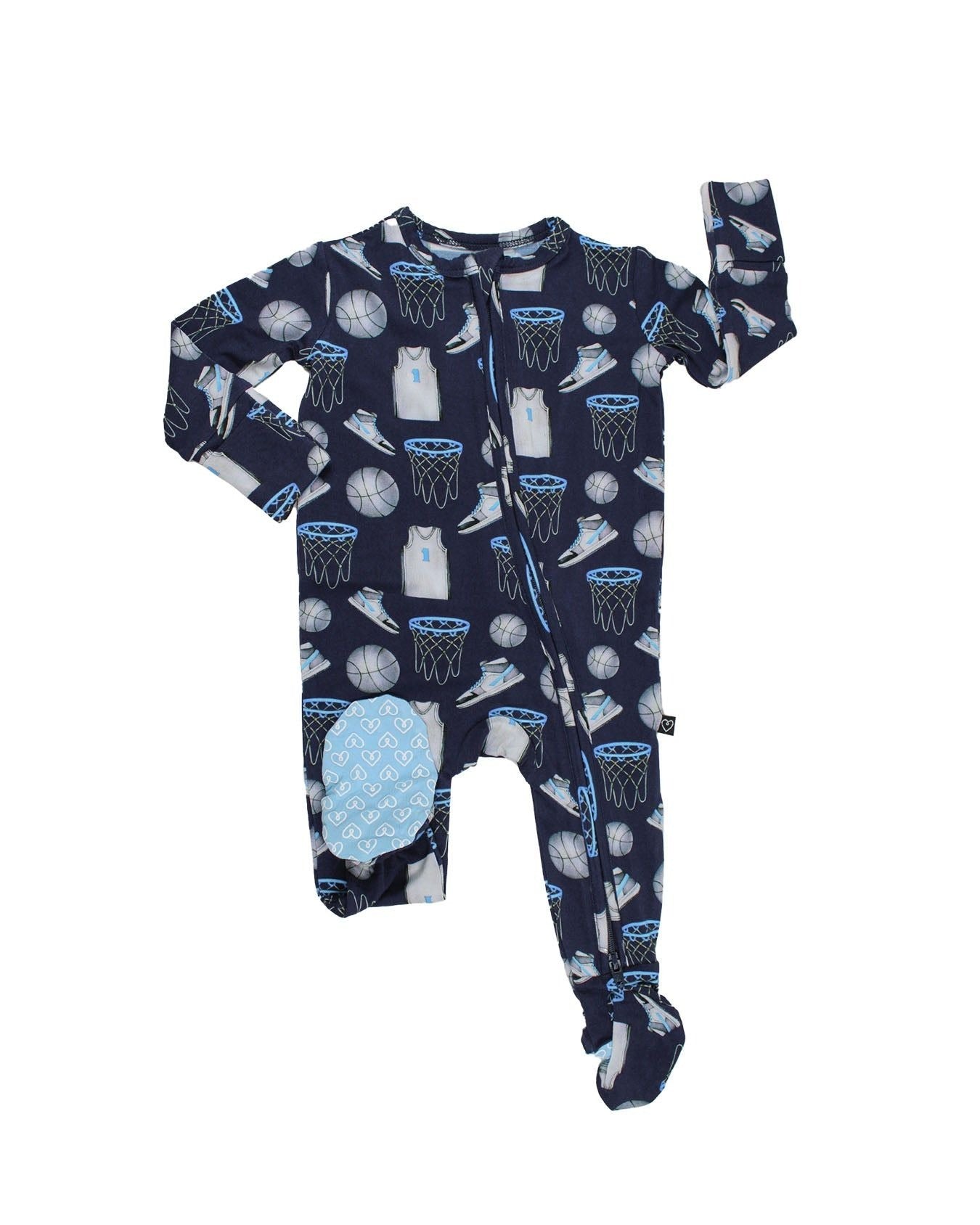 Lev Baby Zippered Footie / Navy Basketball (Duncan)