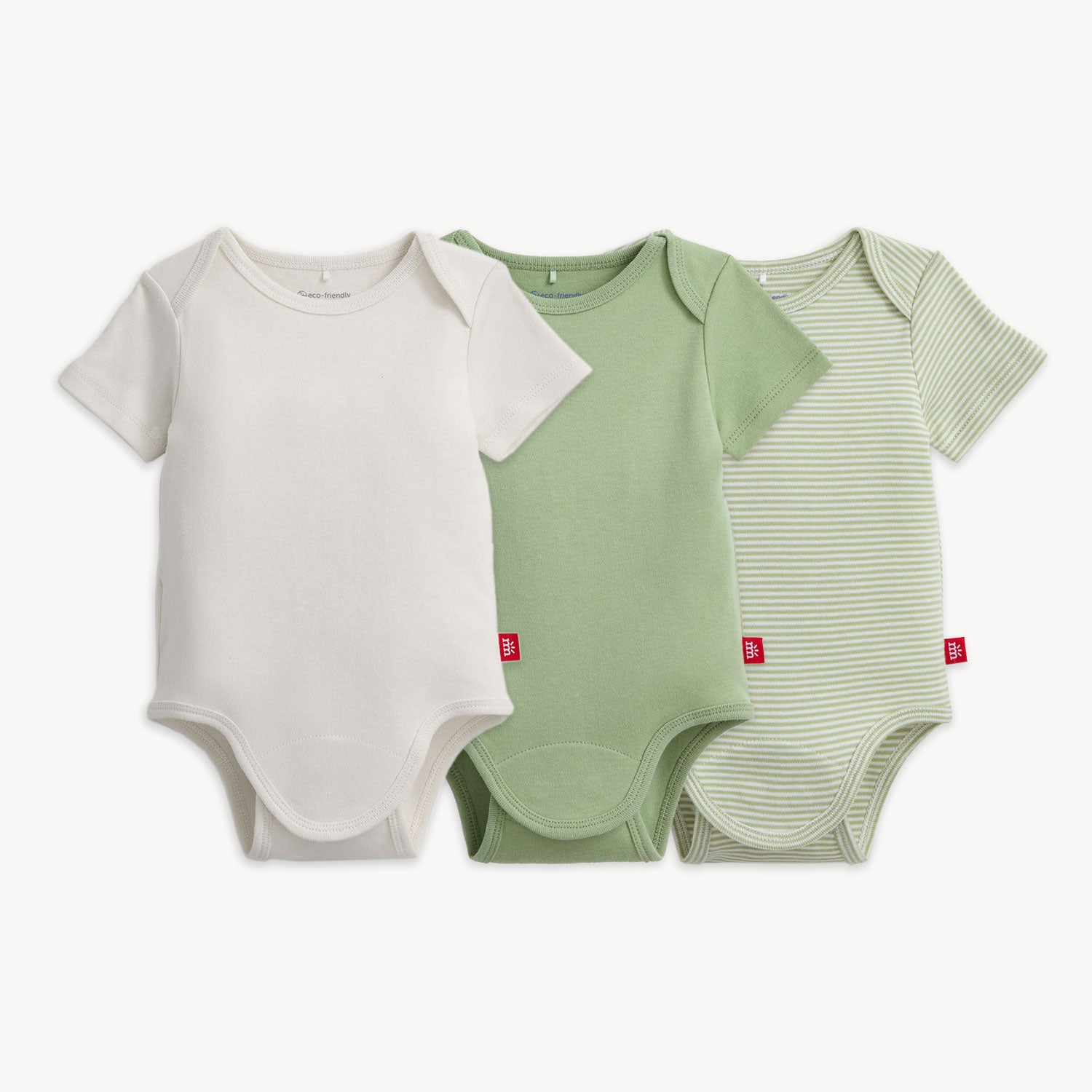 Magnetic Me Cotton Bodysuit 3-Pack / Green and Cream