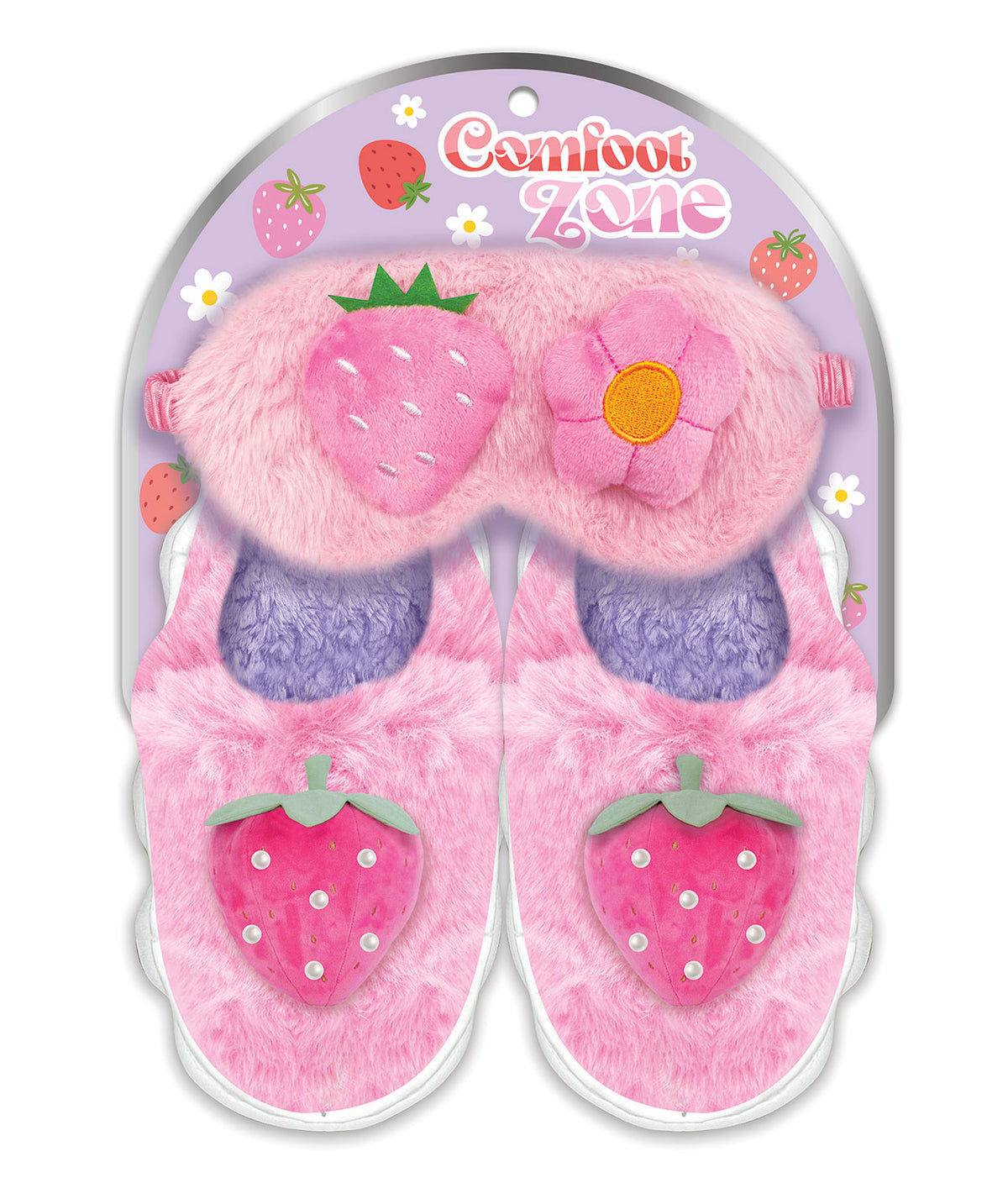 Fluffy Cloud Slippers & Eye Mask Set / Strawberry