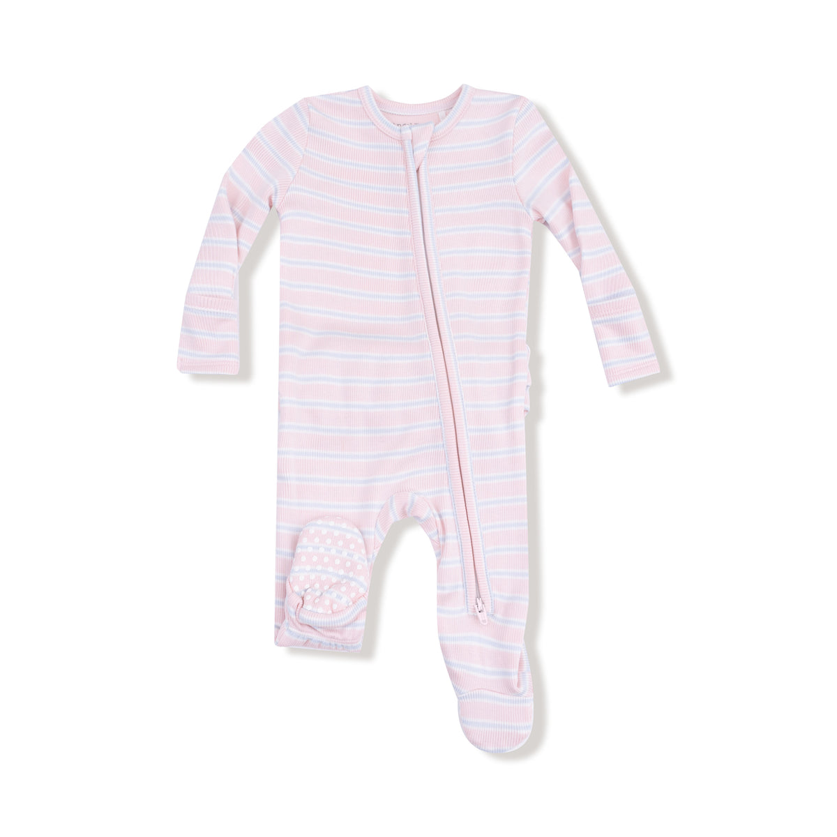 Pink Multi Stripe 2 Way Ruffle Zipper Footie