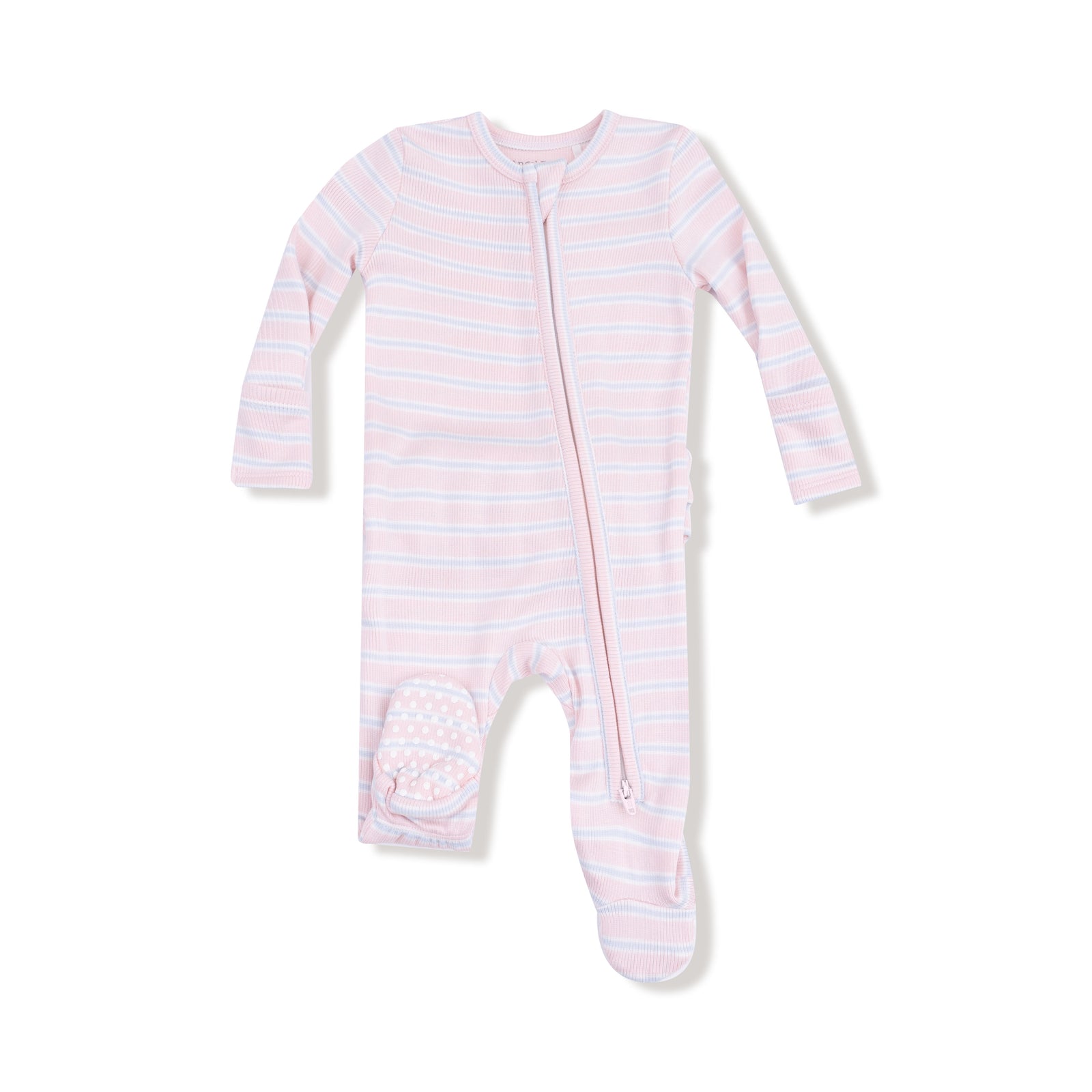 Pink Multi Stripe 2 Way Ruffle Zipper Footie