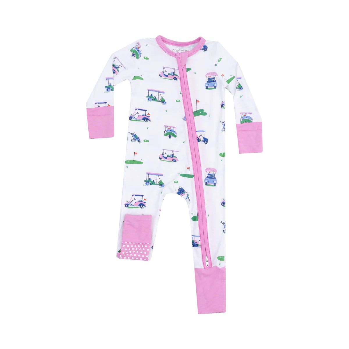 Pink Vintage Golf Carts 2 Way Zipper Convertible Romper