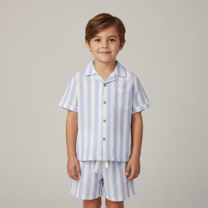 Organic Shirt & Short Set / Blue Stripe