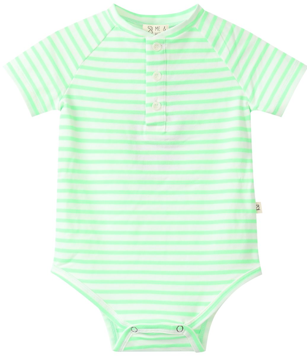 Me & Henry Raglan Jersey Onesie / Neon Green Stripe