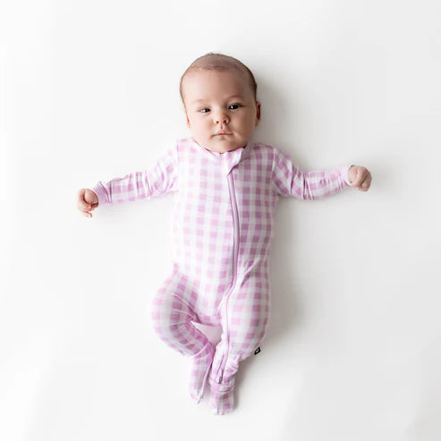 Kyte Baby Zippered Footie / Gingham Thistle