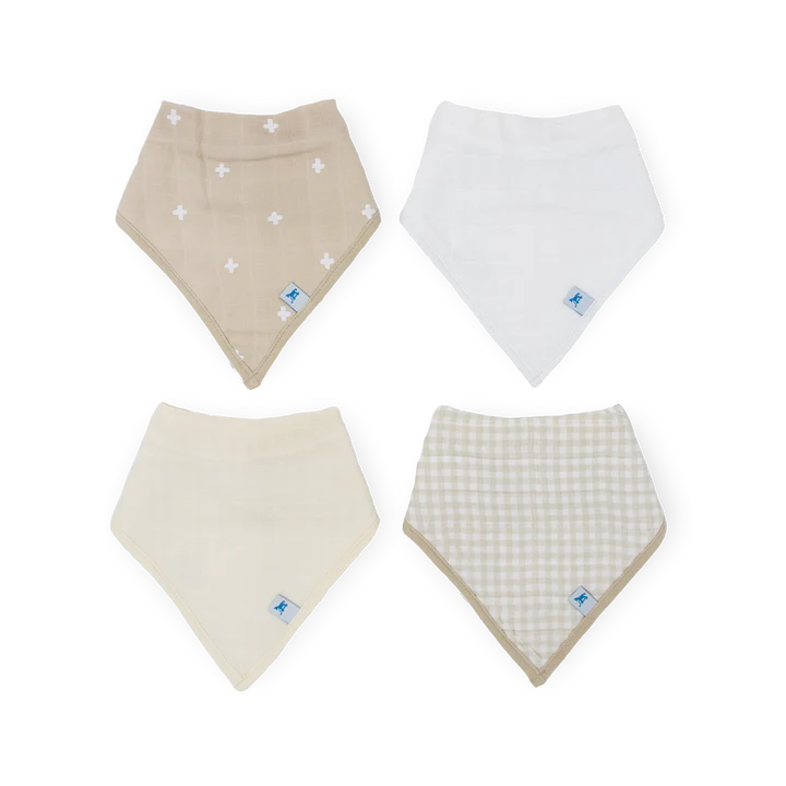 Cotton Muslin Bandana Bib 4 Pack / Taupe Cross