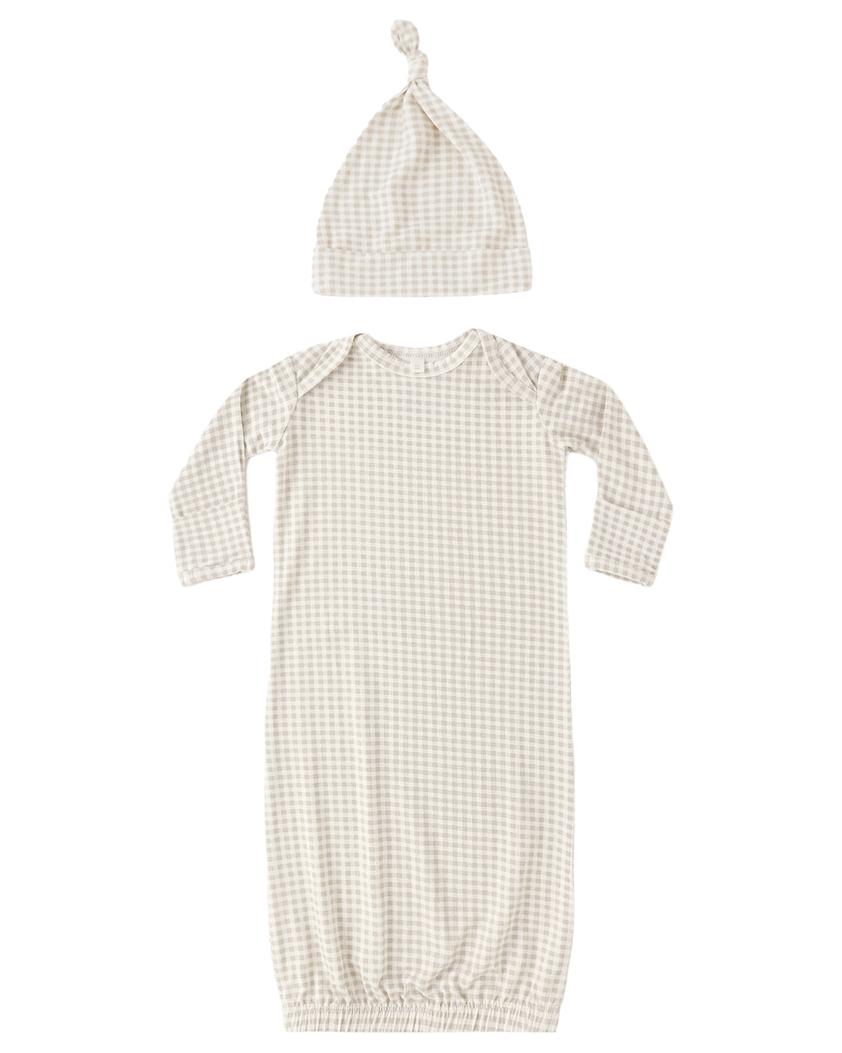 Quincy Mae Bamboo Baby Gown & Hat Set / Oat Gingham