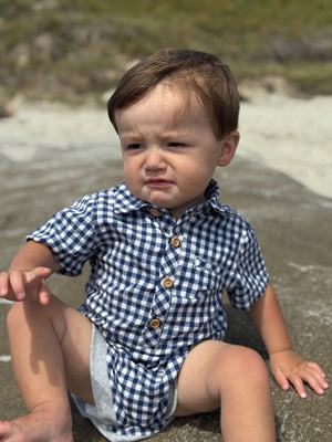 Me & Henry Helford Woven Onesie / Navy Plaid