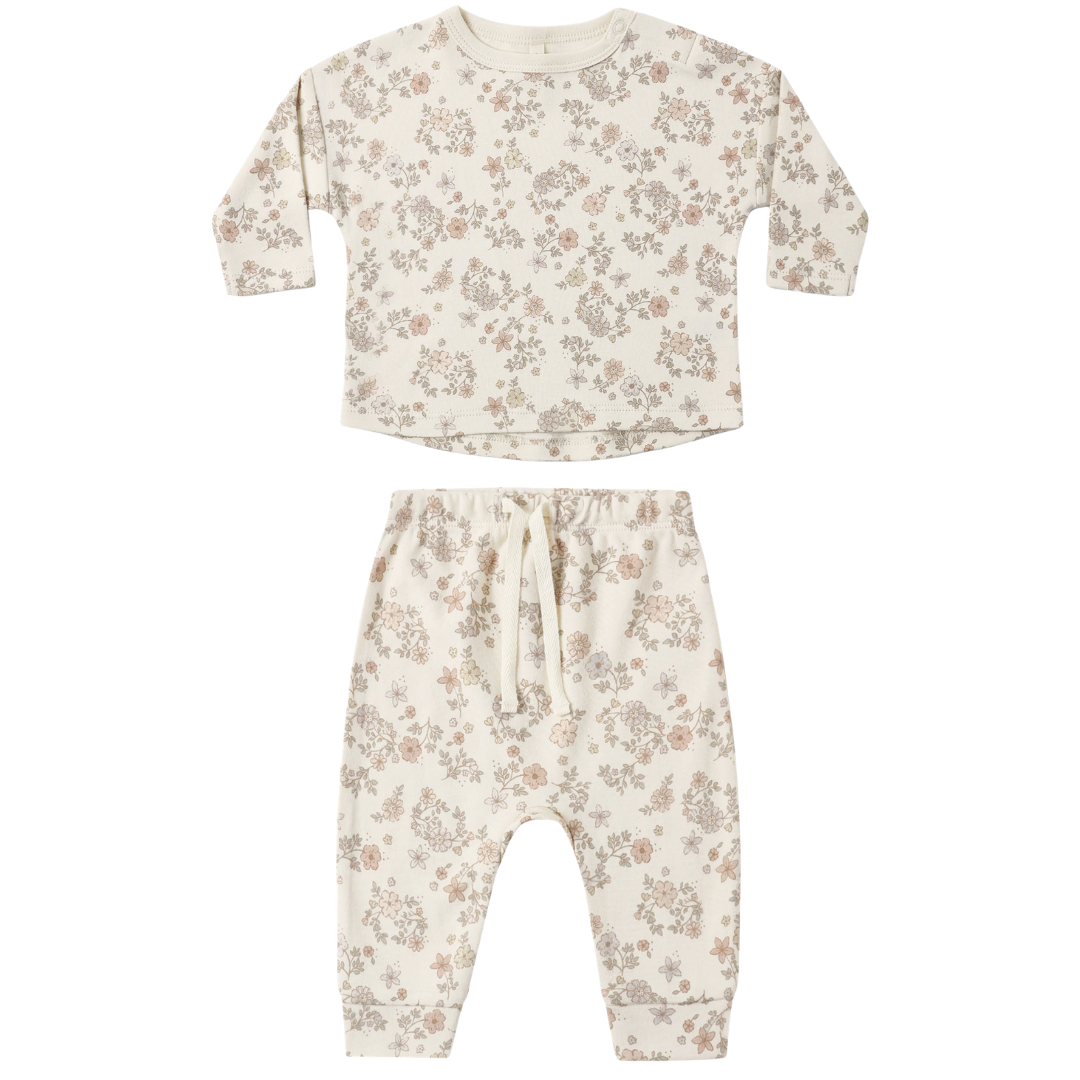 Quincy Mae Long Sleeve Tee & Pant Set / Floral Vine
