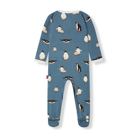 Milkbarn Luxe Stretch Zipper Footed Romper / Penguin