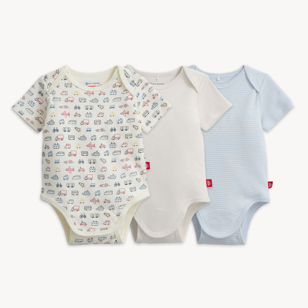 Magnetic Me Organic Cotton Bodysuit 3-Pack / Blue & Cars