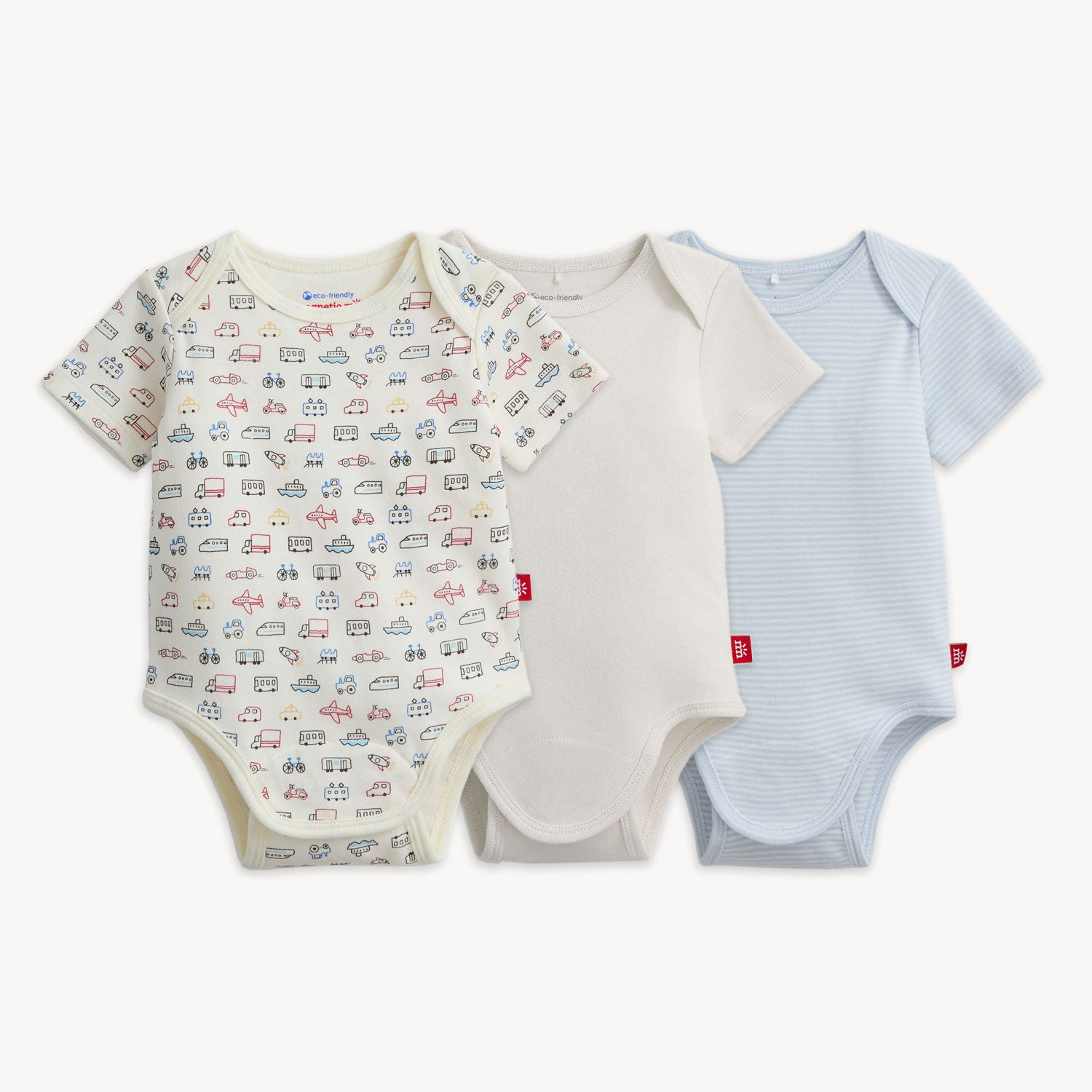 Magnetic Me Organic Cotton Bodysuit 3-Pack / Blue & Cars