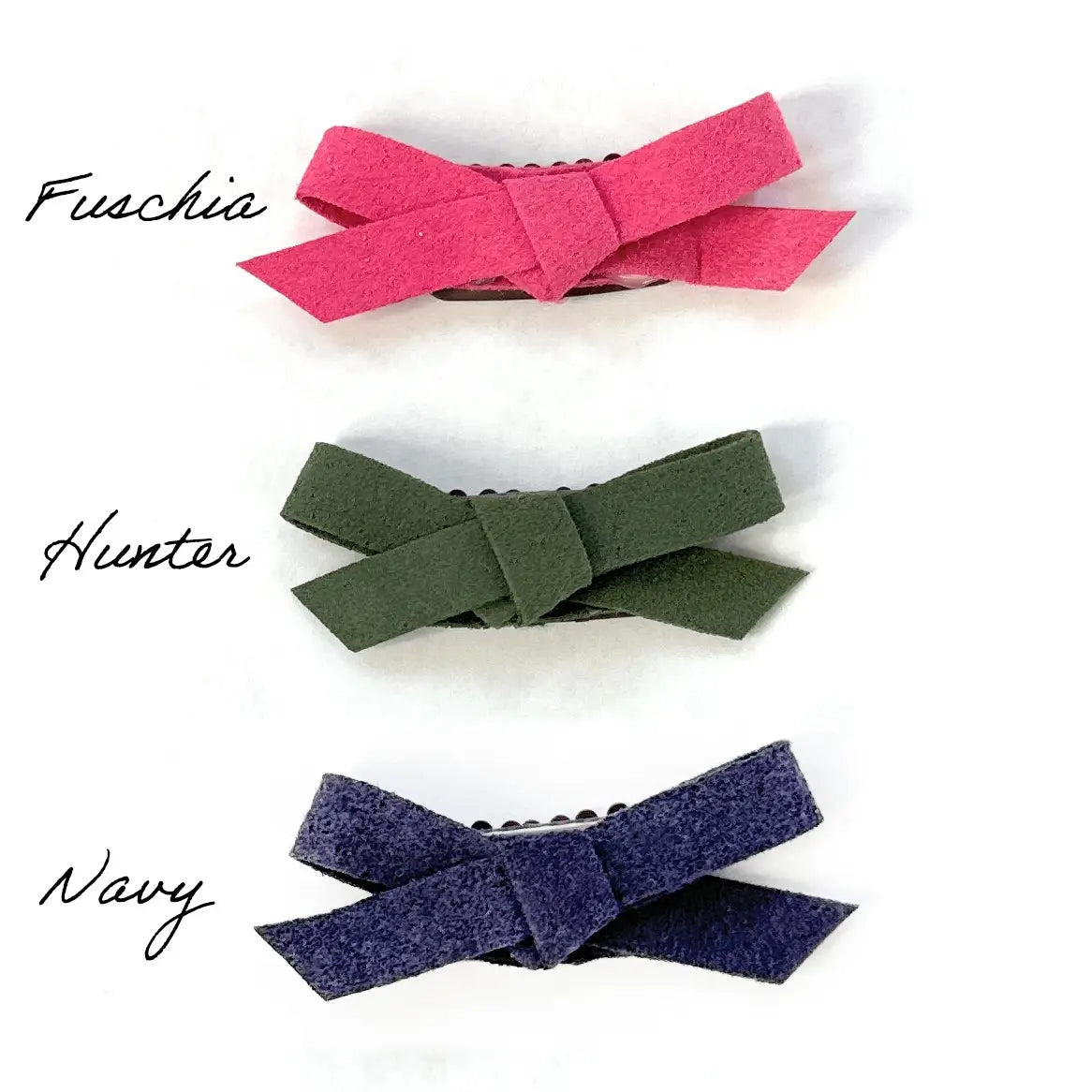 Faux Suede Tiny Wisp Clip Bow Set / Fuschsia, Hunter, Navy